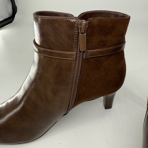 Impo Brown Ankle Boots Memory Foam, Faux Leather & Suede Mid Heel, 8M - Picture 3 of 9